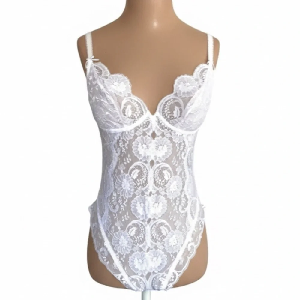 New La Perla Vintage Elegant White Lace Bodysuit